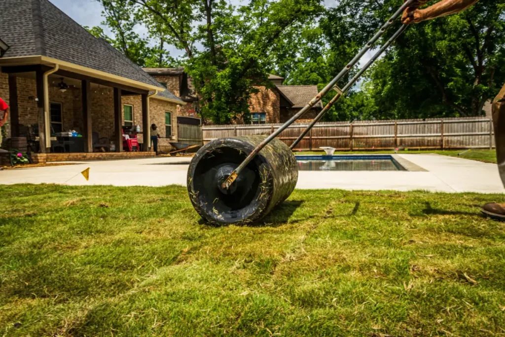 Sod work under way in a residential back yard